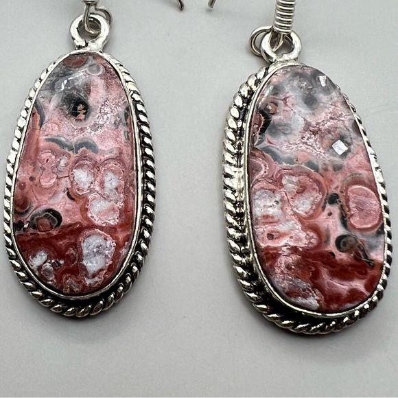 New Leopard or Asteroid Jasper Stone Silver Hook Earrings - Picture 5 of 5